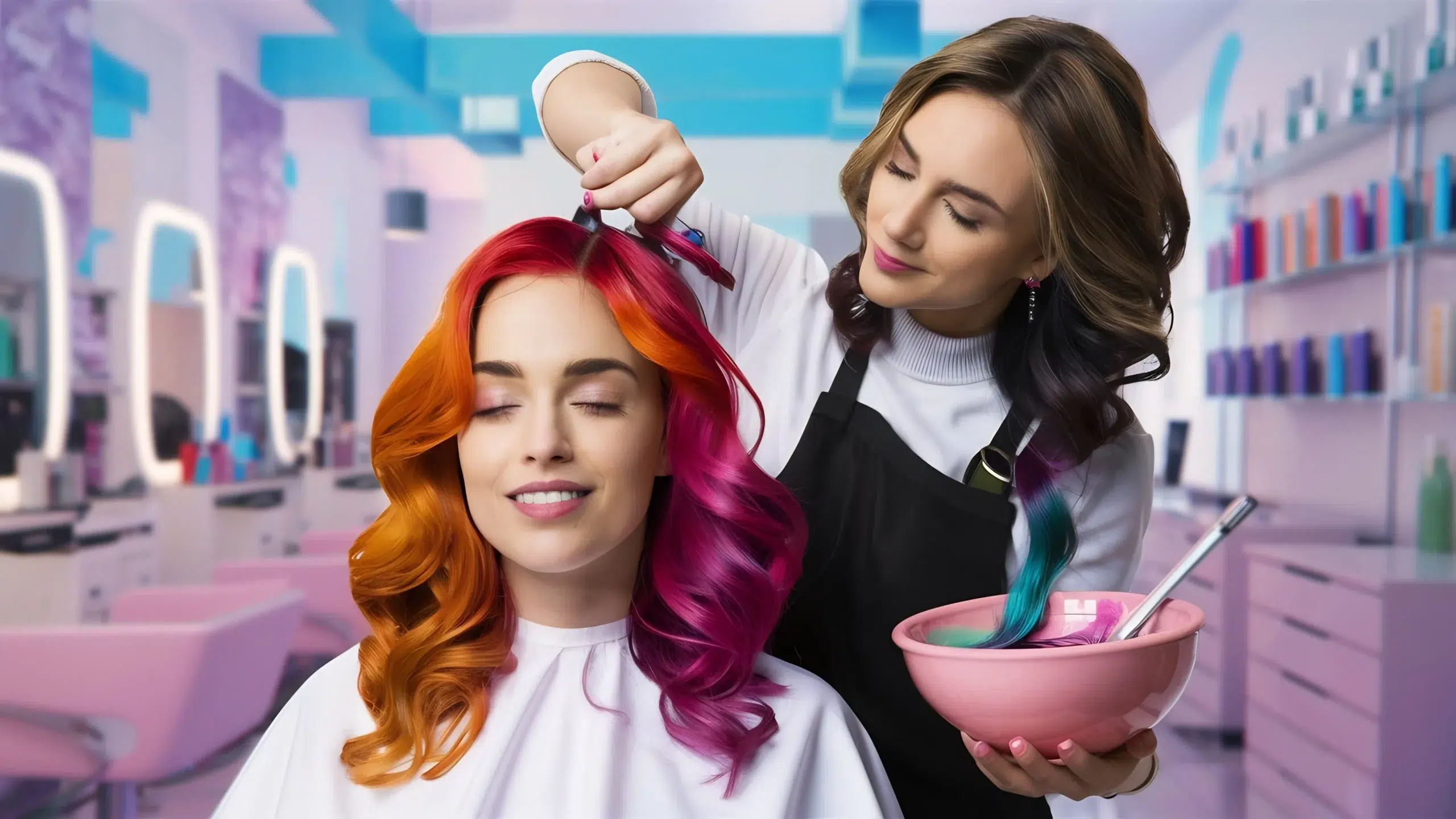 hairdresser colored hair her client hair salon scaled