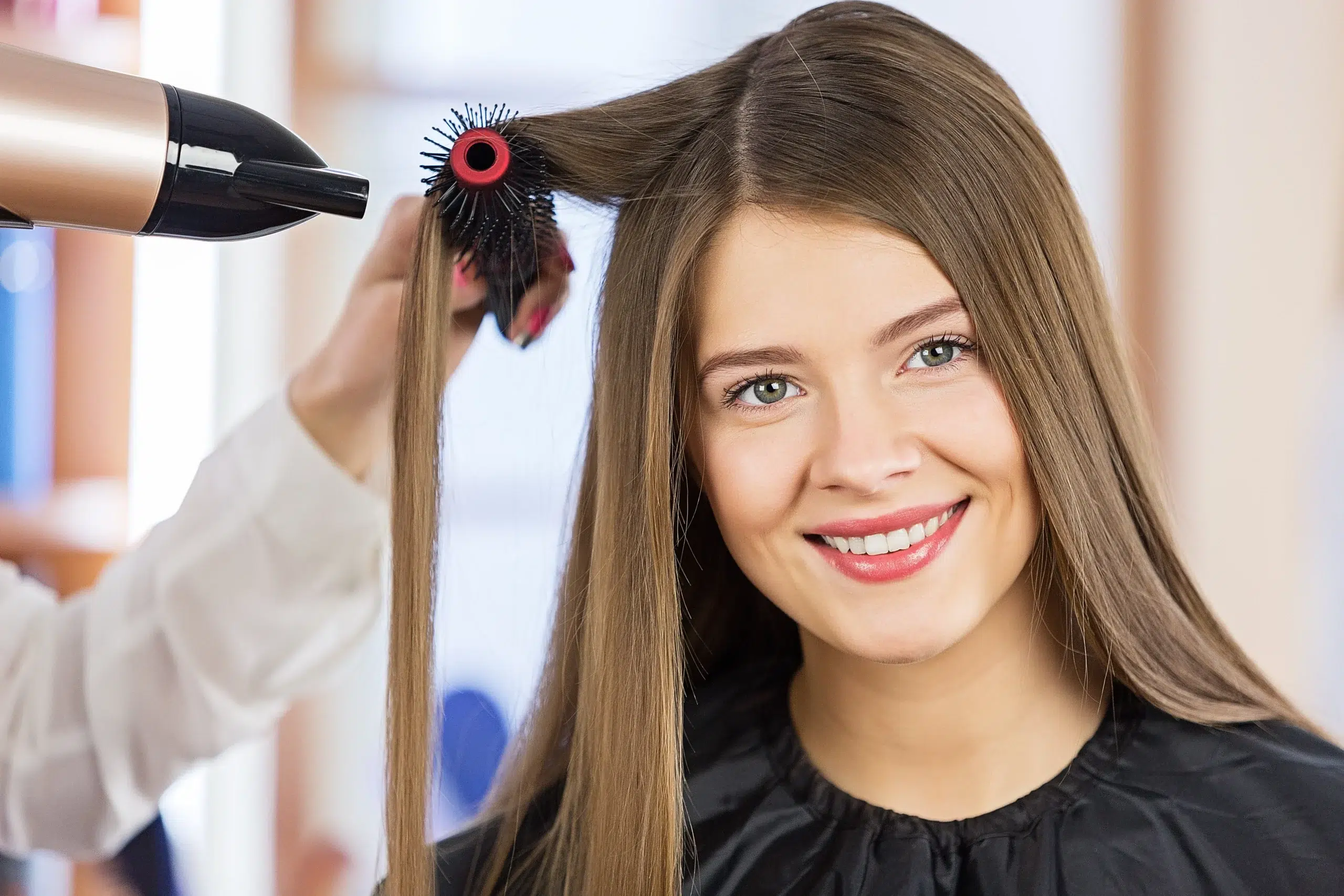 woman portrait blow drying her hair beauty salon blow hair stylist salon content latin scaled